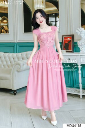 Váy Thiết Kế MDU4115 Dáng Tiểu Thư Nữ Tính Và Thanh Lịch ,Hồng Pastel Nhẹ Nhàng