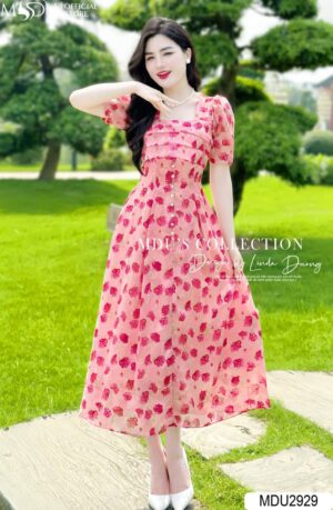Váy Công Chúa MDU2929 Gam Hồng Cổ vuông Nhẹ Nhàng