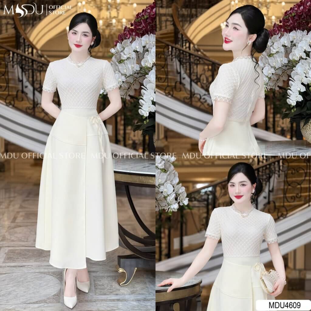 Đầm midi dáng dài thiết kế đơn giản