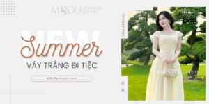 banner váy trắng dự tiệc