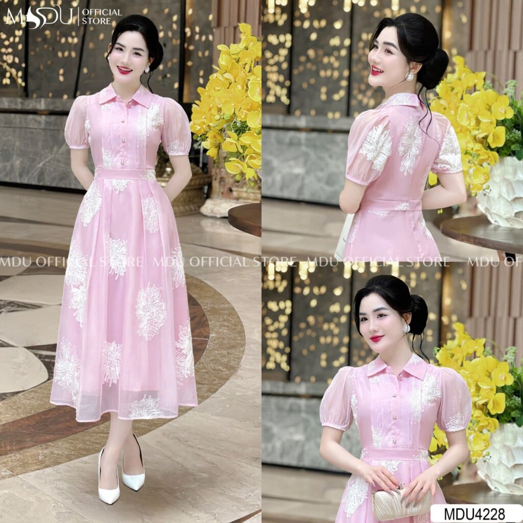 Đầm Vest Dự Tiệc Màu Hồng Thêu Hoa 