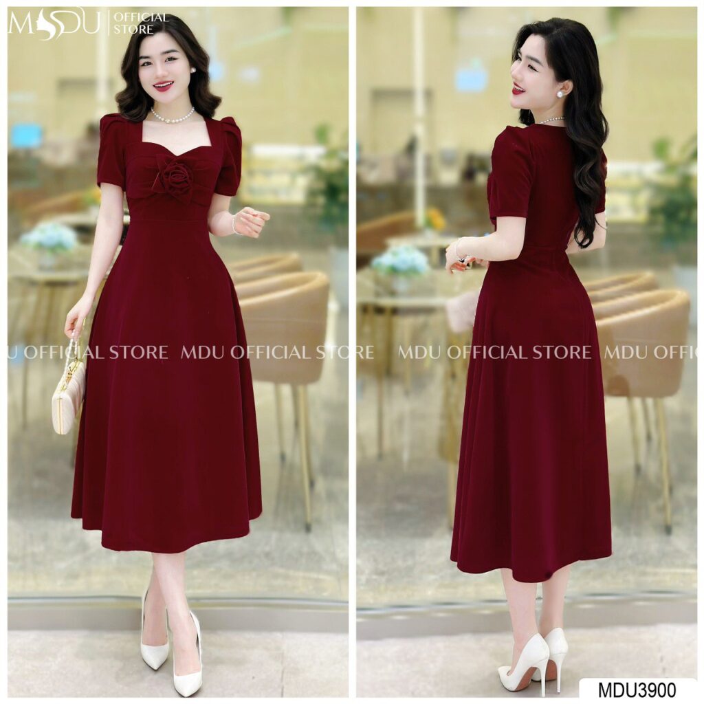 Đầm Nhung Dự Tiệc Cổ Vuông từ MDUfashion