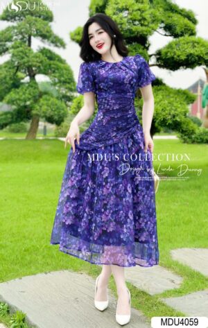 Váy Thiết Kế MDU4059 Hoạ Tiết 5D Tay Bồng Cổ Tròn Điểm Nhấn Ly Bụng ( Thiết Kế 12 Màu Độc Quyền Từ MDU Fashion)