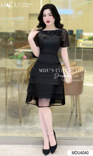 Váy Thiết Kế MDU4040 Dáng Ngắn Xoè A - Tay Bồng Hoa Thêu Tay Đính Ngực Tiểu Thư