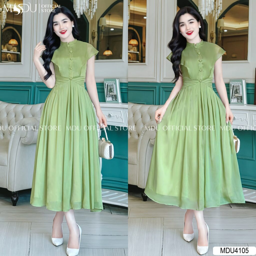 Đầm xanh lá cây dự tiệc dáng xòe