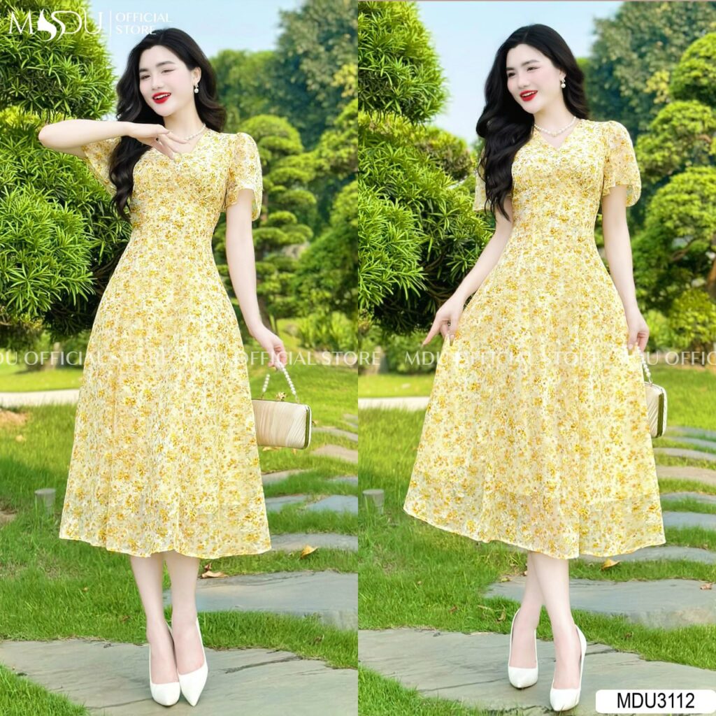 Váy Hoa Nhí Cổ Chữ V Gợi Cảm