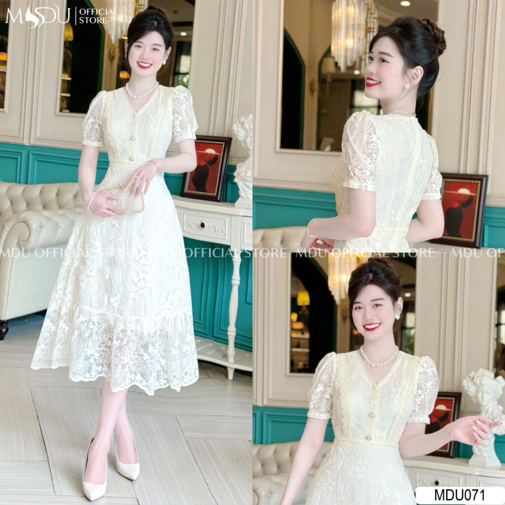 Đầm Công Chúa Tầng Với Họa Tiết Ren Tinh Xảo