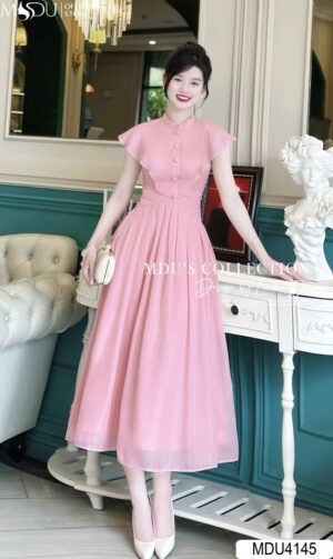Váy Thiết Kế MDU4145 Nổi Bật Từ Sắc Hồng Pastel Mix Tay Cánh Tiên Quốn Hút