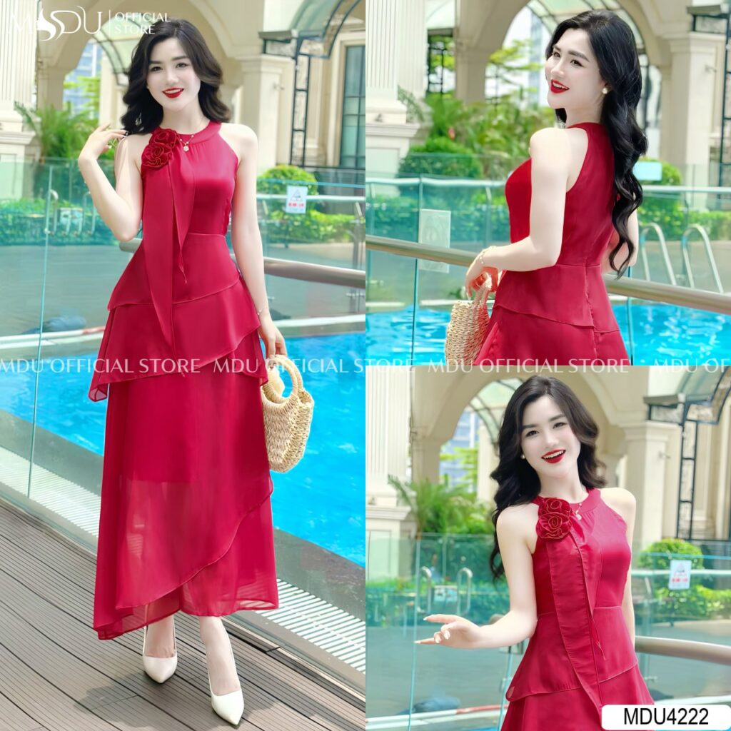 Đầm Tầng Công Chúa Màu Đỏ Quyến Rũ