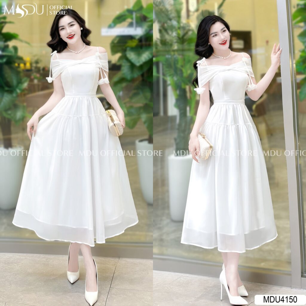 Đầm Trễ Vai Xếp Ly