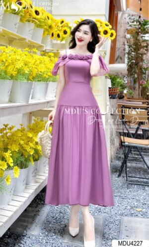 Váy Thiết Kế MDU4227 Dáng Maxi Mới Trễ Vai Hoa Đính Ngực Tông Tím Quyến Rũ