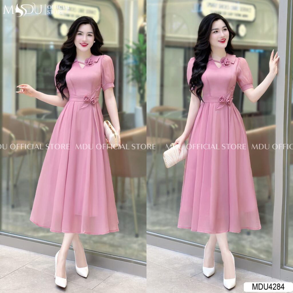 Đầm Voan Hoa Nhún Eo Nữ Tính của MDUfashion