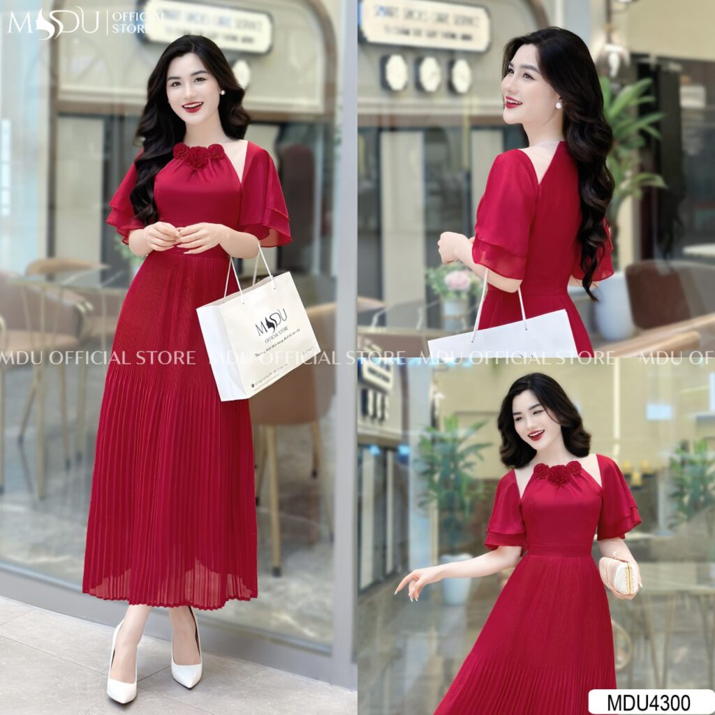 Váy Công Chúa Tay Phồng Màu Đỏ Quyến Rũ