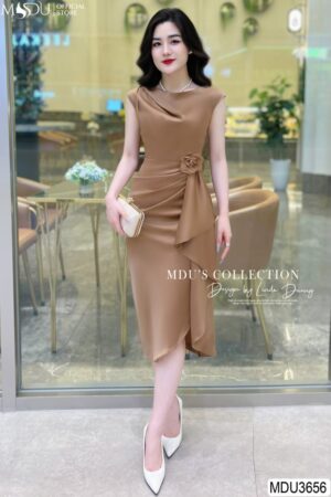 Váy Thiết Kế MDU3656 Chất Liệu Lụa Twist Satin Cao Cấp Đính Hoa Tinh Tế