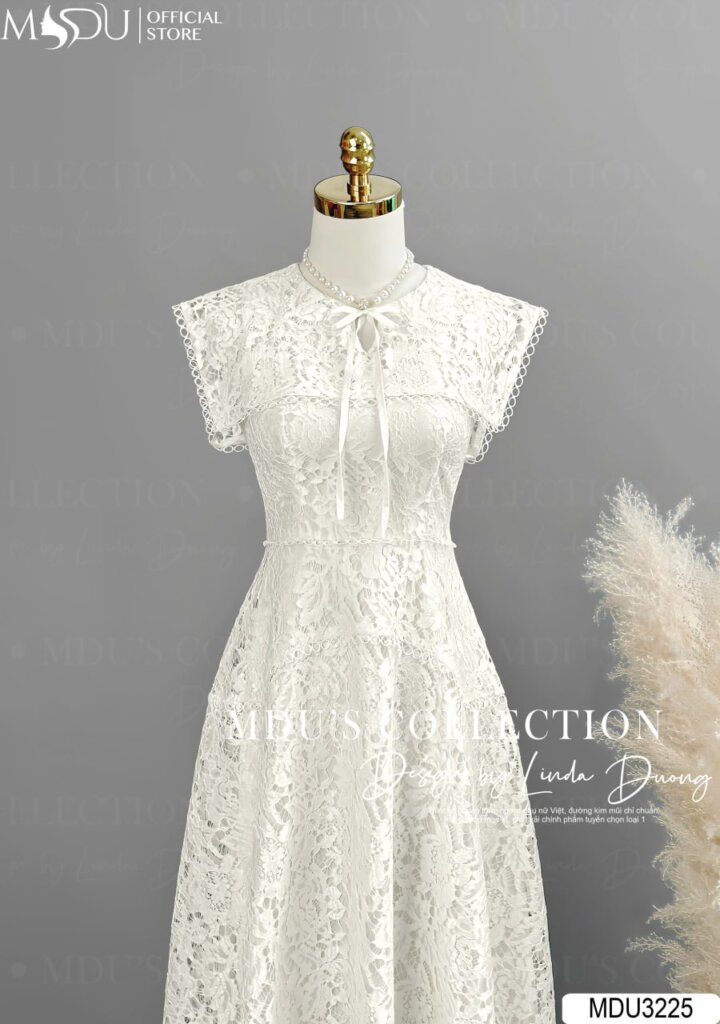 Váy Thiết Kế MDU3225 Đầm Ren Trắng Tinh Khôi Thanh Lịch Và Quyến Rũ