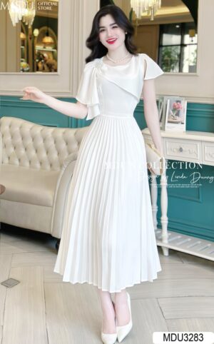 Váy Thiết Kế MDU3283 - Dáng Xòe Sang Trọng, Tay Cut- Out, Đính Đá Lấp Lánh Trên Vai