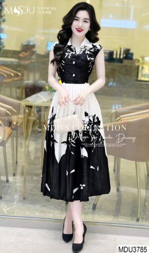 Váy Thiết Kế MDU3785 Dáng Dài Phối Họa Tiết Độc Bản Tinh Tế, Nhẹ Nhàng