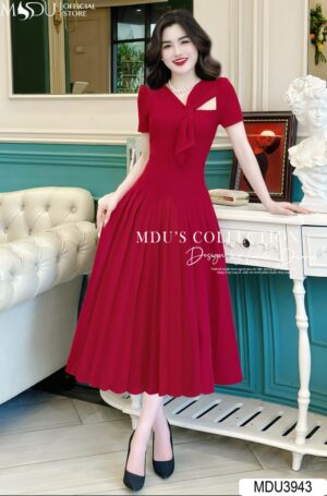 Váy Thiết Kế MDU3943 Dáng Xếp Li Phối Cổ Cách Điệu Thanh Lịch Và Hiện Đại