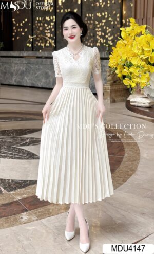 Váy Thiết Kế MDU4147 Ren Hàn Phối Mango Cổ V Sự Lựa Chọn Hoàn Hảo Cho Phong Cách Thanh Lịch