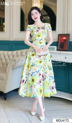 Váy Thiết Kế MDU4172- Dáng Váy Xòe, Thiết Kế 2 Dây Họa Tiết 5D Thời Thượng