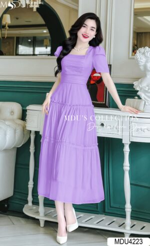 MDU4223 Cổ Vuông Xếp Ly Duyên Dáng