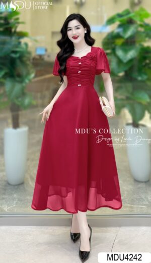 Váy Thiết Kế MDU4242 Dáng Công Chúa Sang Trọng Màu Đỏ Rực Rỡ