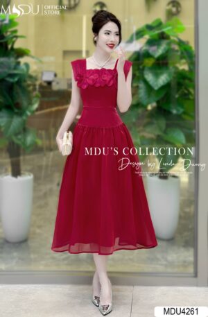 Váy Thiết Kế MDU4261 Dáng Công Chúa Màu Đỏ Tinh Tế Đính Hoa Cuốn Hút