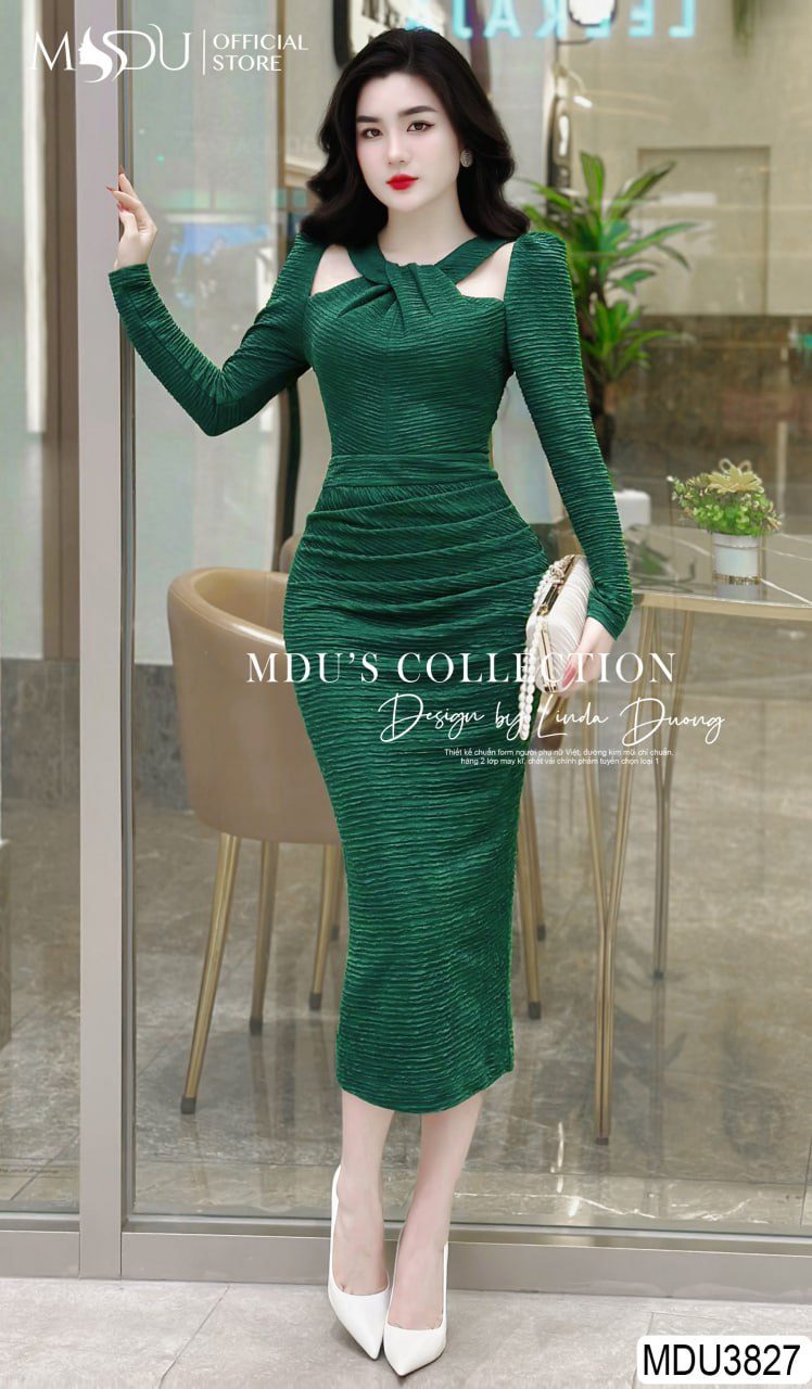 Đầm dự tiệc màu xanh lá ôm body 