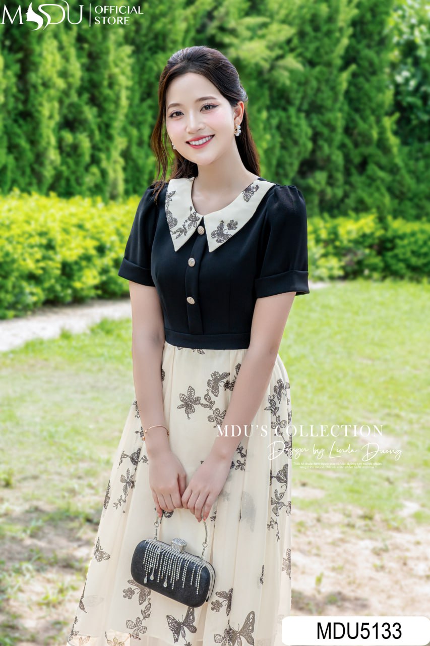 Đầm Hoa Nhí Công Sở Cho Dáng Quả Táo