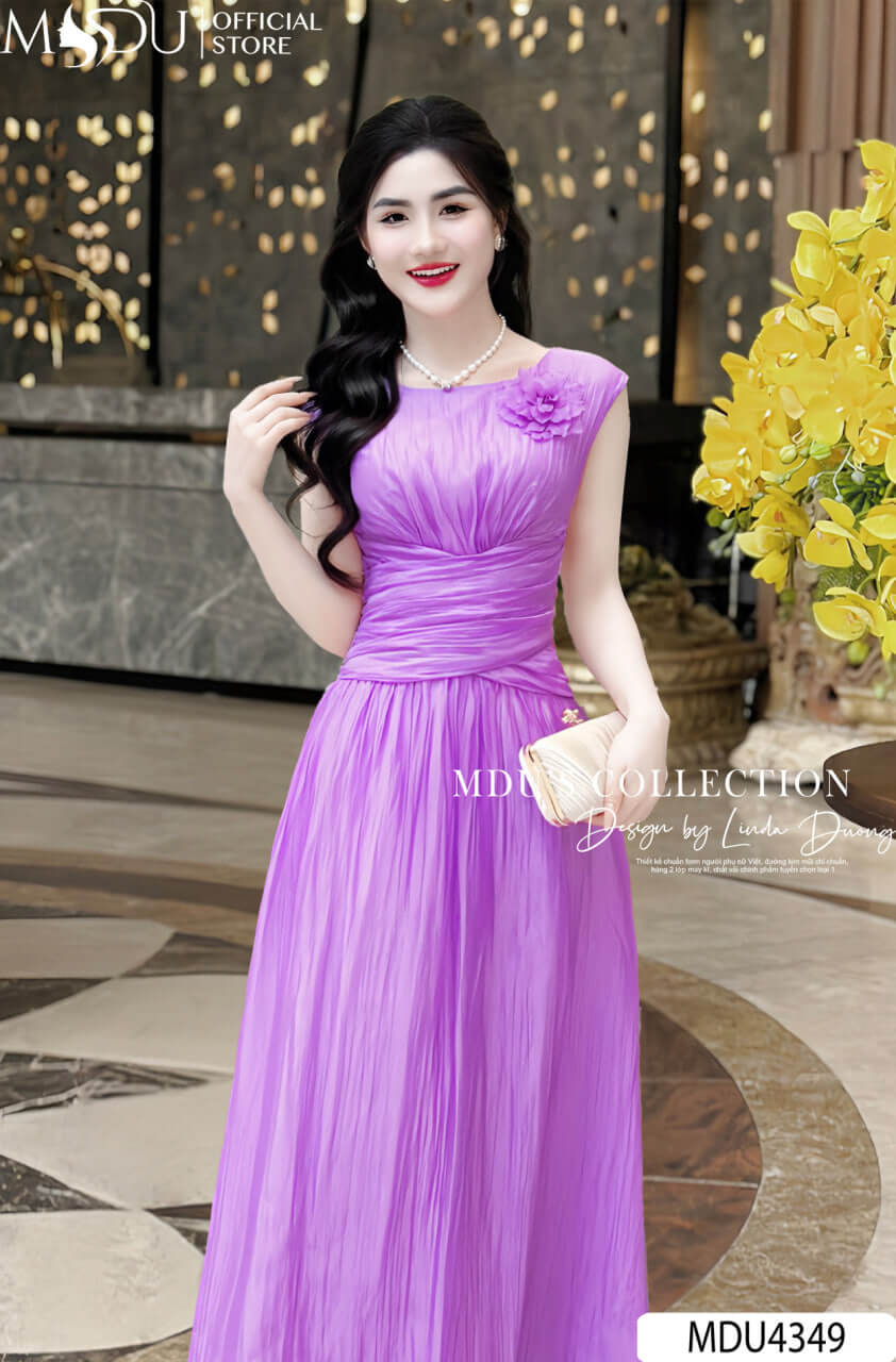 Đầm màu tím di dự tiệc dài xòe 
