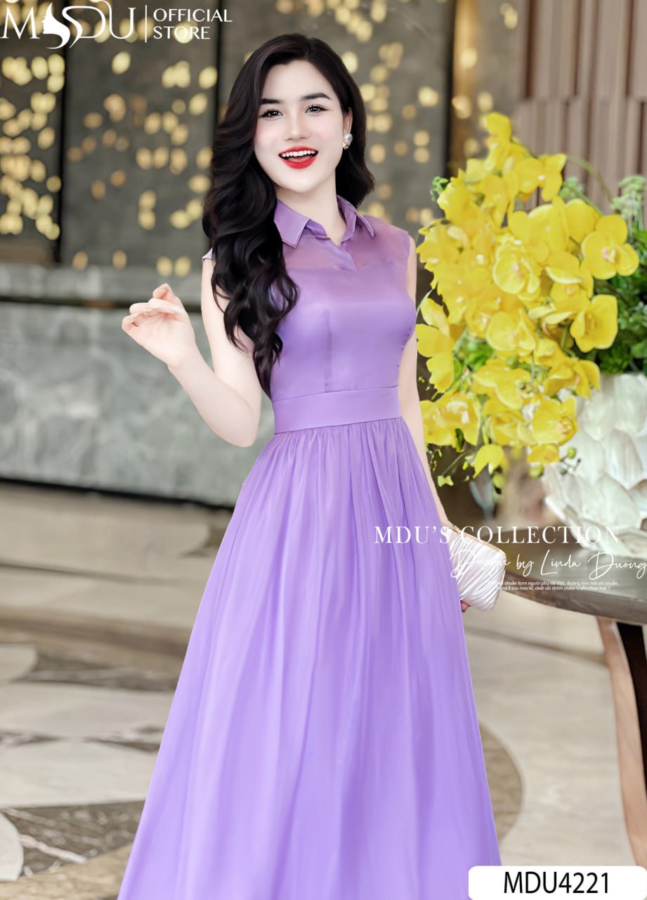 Đầm màu tím đi dự tiệc dáng xòe nhẹ 