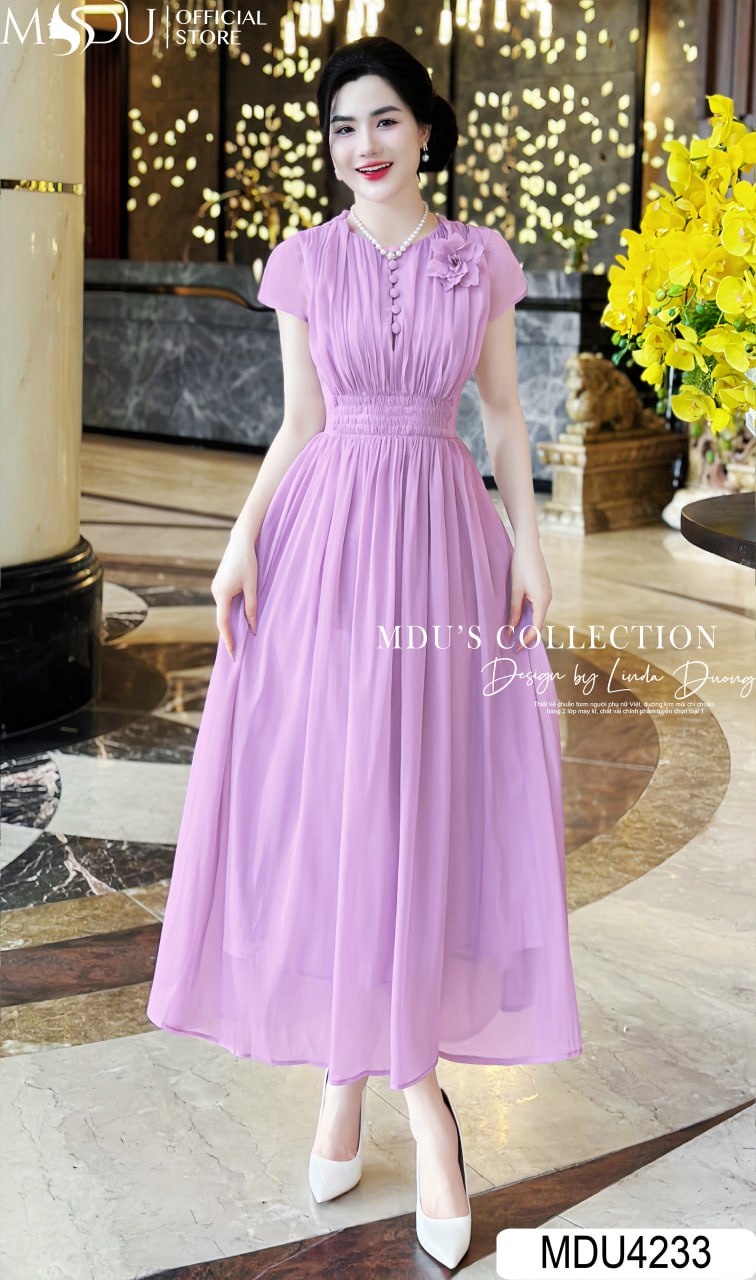 Đầm màu tím đi dự tiệc dáng suông 