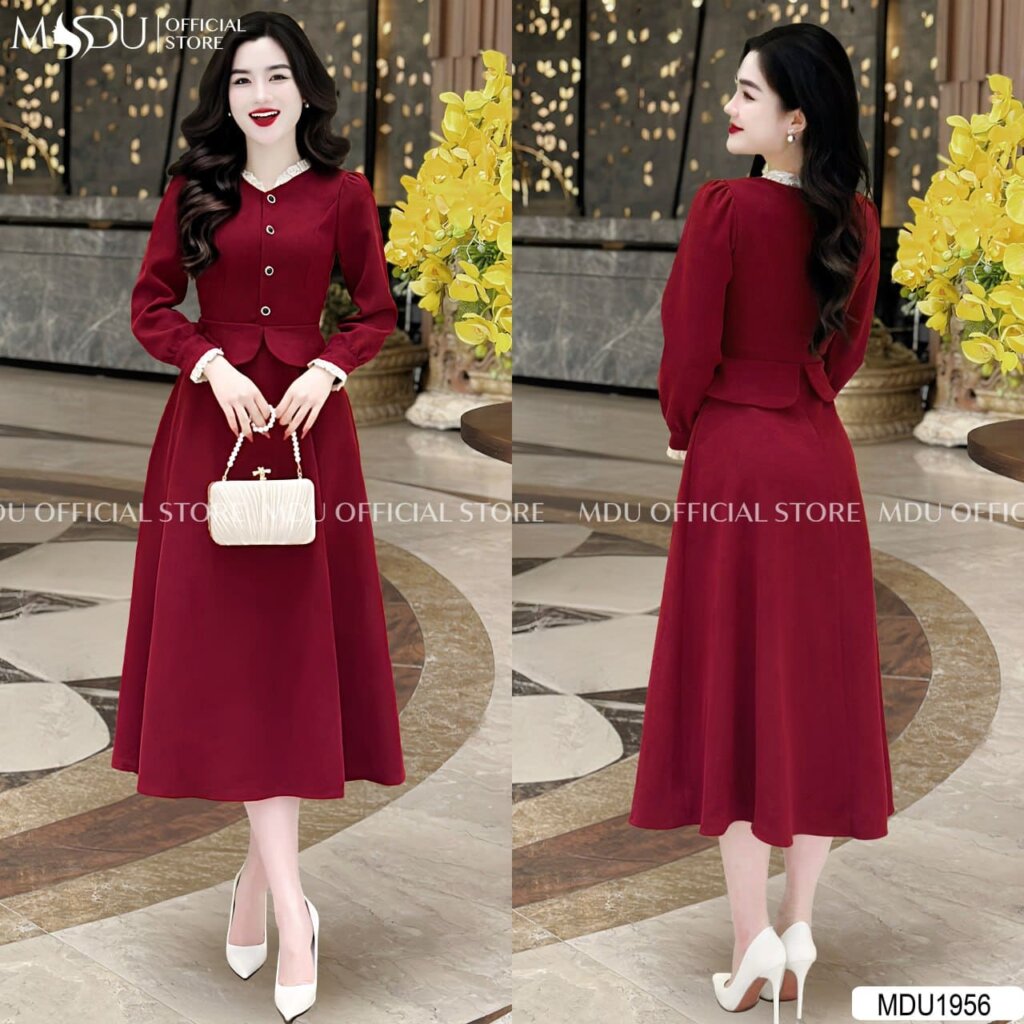 Đầm Nhung Dự Tiệc Đỏ Đô Truyền Thống