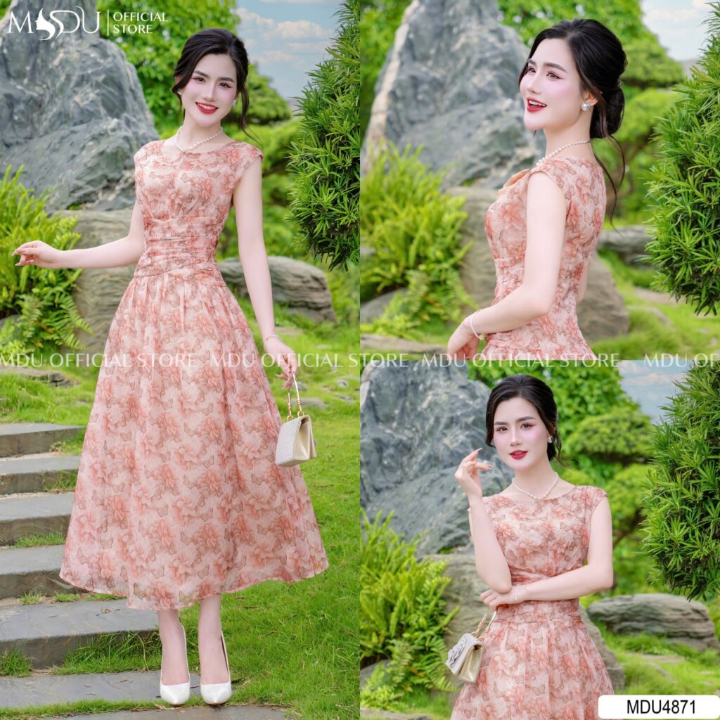 Đầm sát nách dự tiệc màu nude