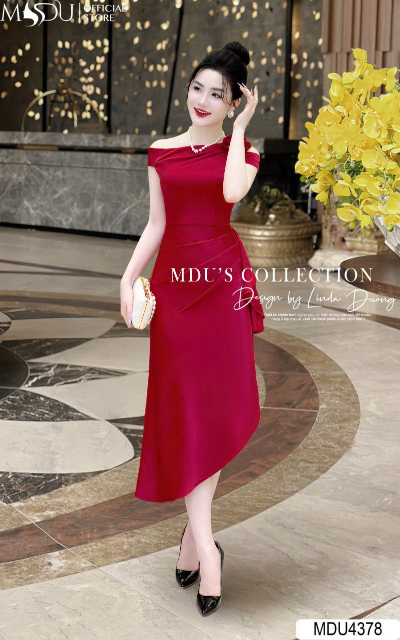 Đầm Satin dự tiệc cho người thấp 