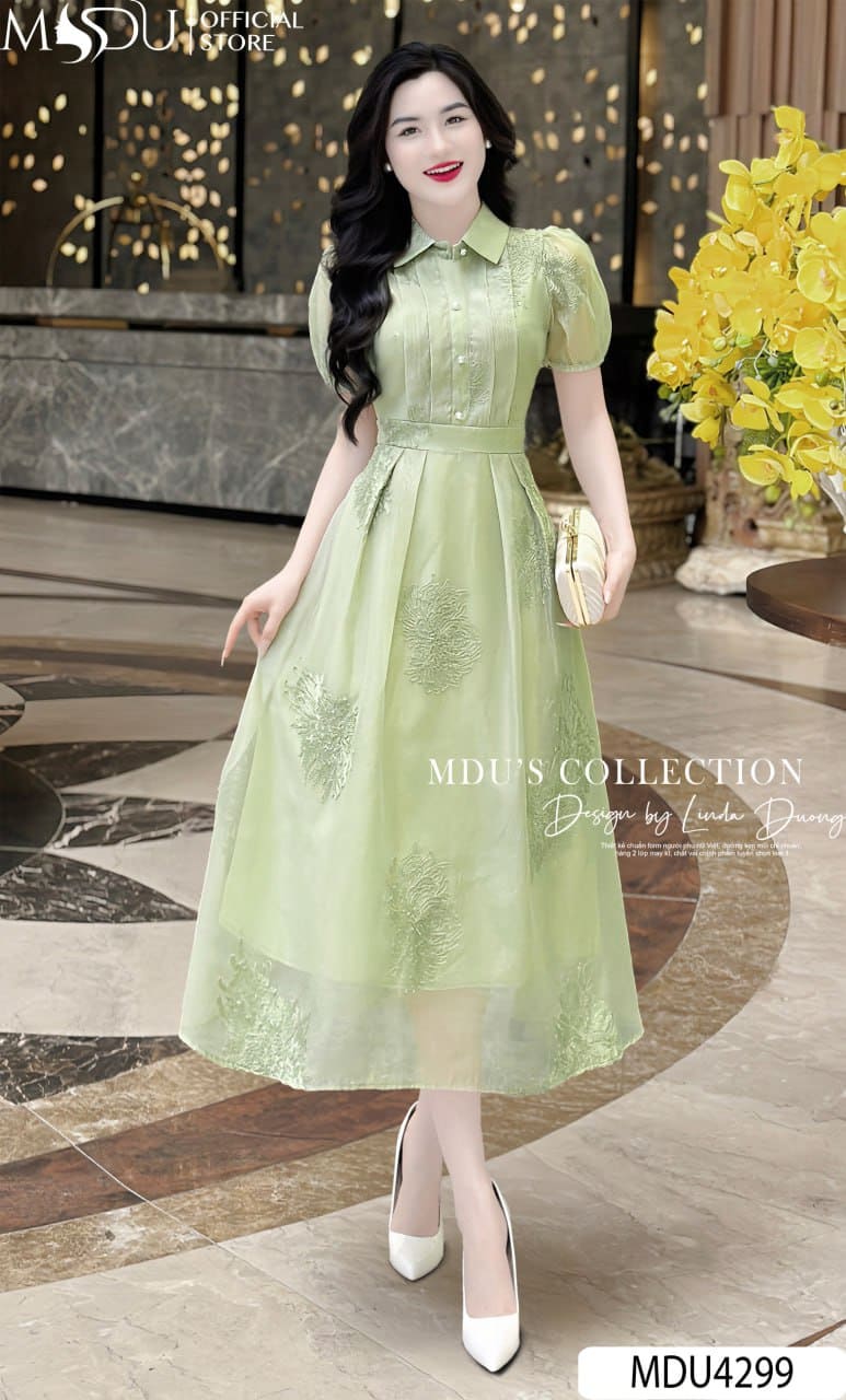 Các Kiểu Dáng Đầm Sơ Mi Công Sở - Đầm Sơ Mi Dáng Xòe