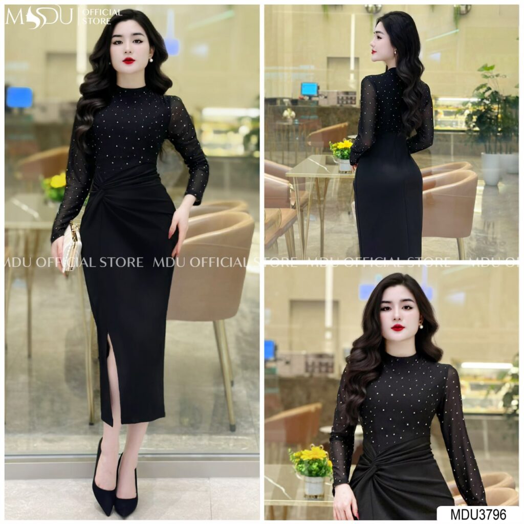 Đầm Voan Hoa Dự Tiệc Chấm Bi Cổ Điển của MDUfashion