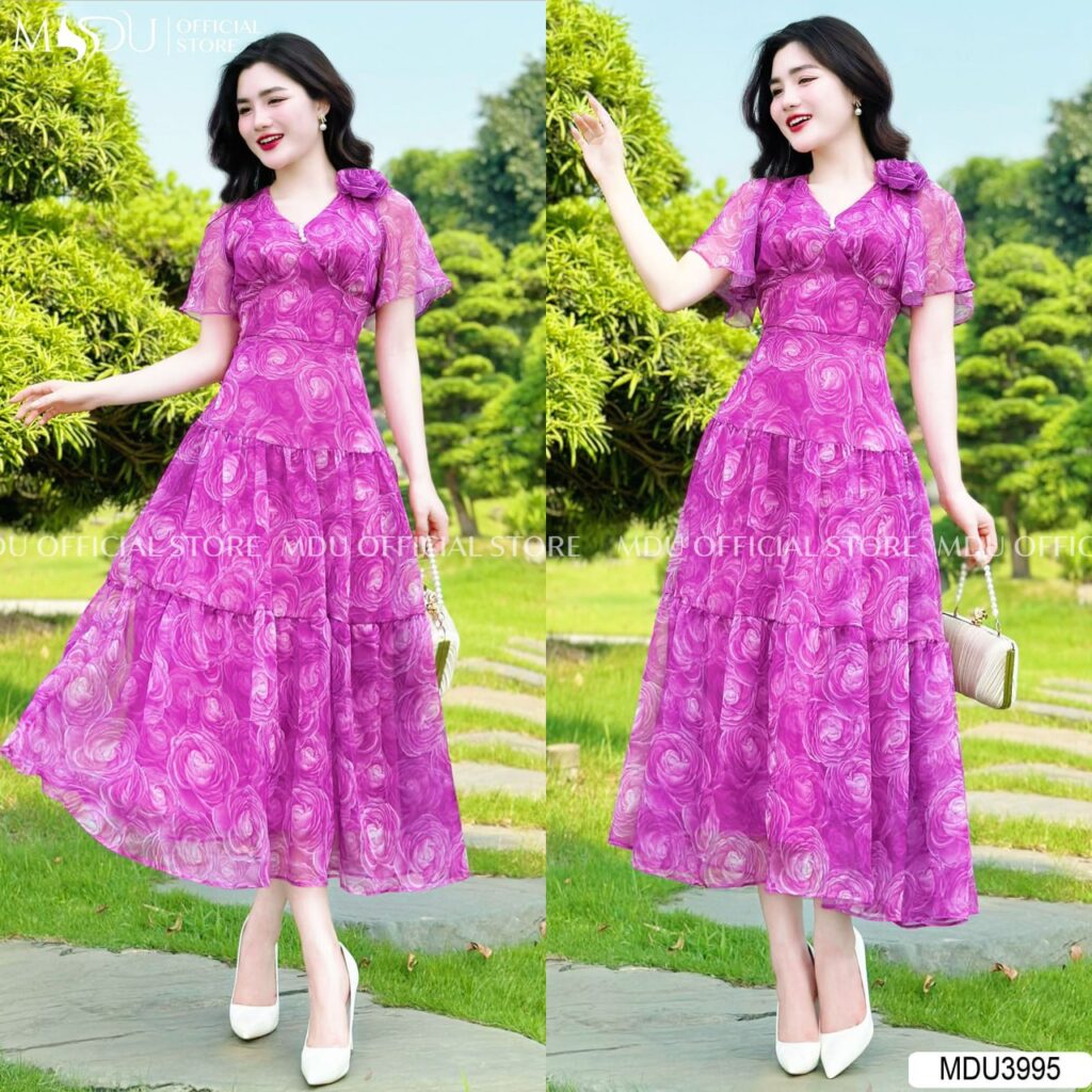 Đầm Voan Hoa Cổ Chữ V Quyến Rũ của MDUfashion