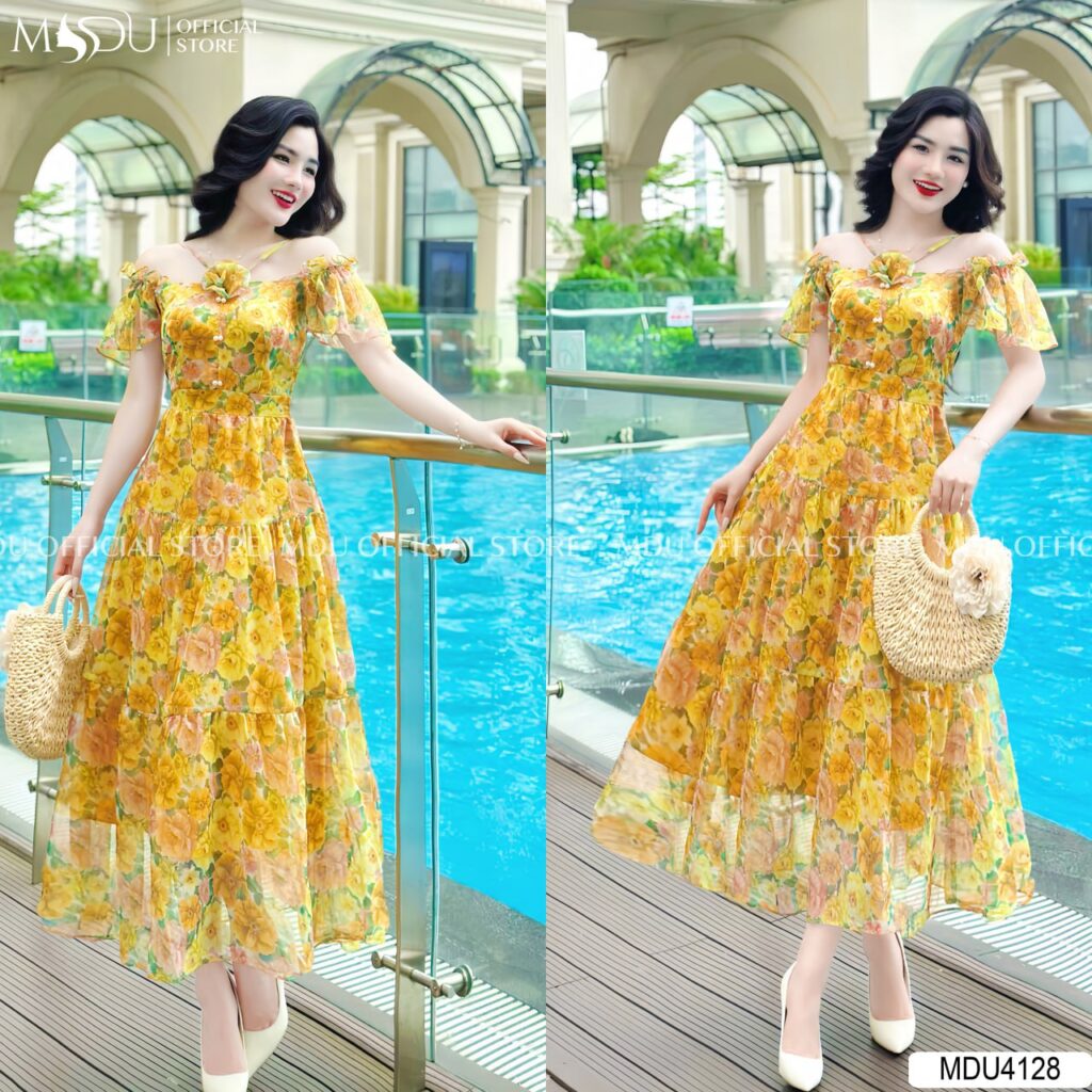 Váy Cúp Xòe Công Chúa Màu Vàng Rực Rỡ