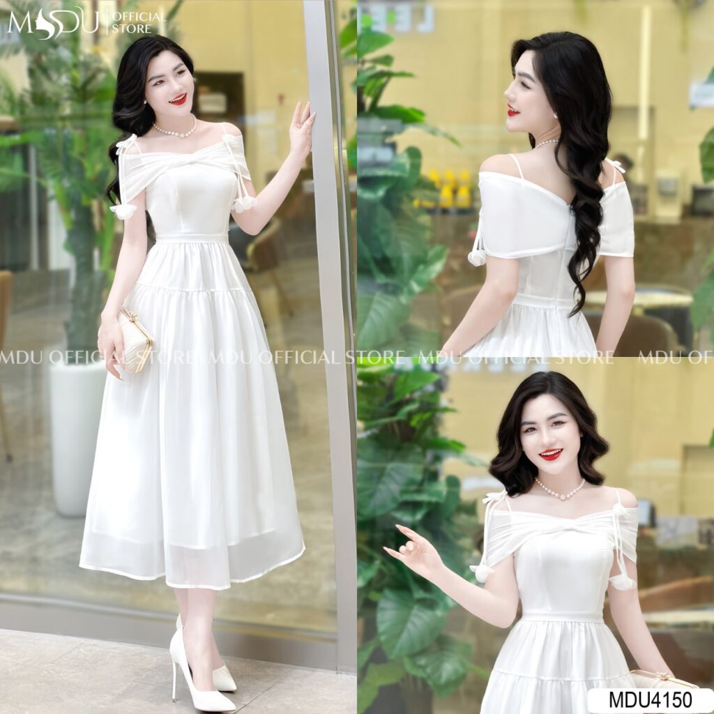 Váy Công Chúa Trễ Vai Màu Trắng Tinh Khôi