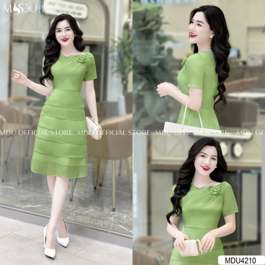 Đầm Xanh Lá Cây Sự Tiệc Dáng Midi Ngắn