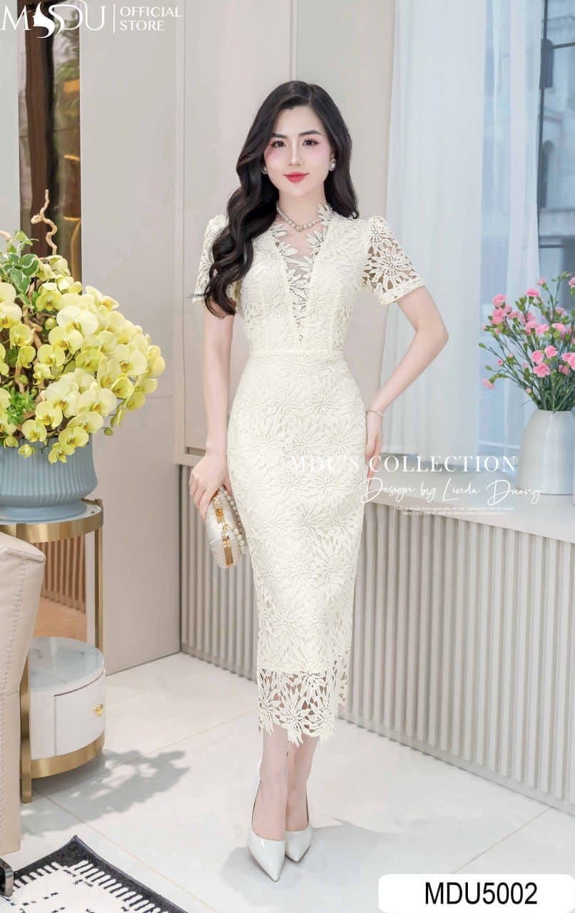 Các Kiểu Váy Liền Công Sở Hàng Hiệu Đẹp Mê Hồn - Váy Phối Ren