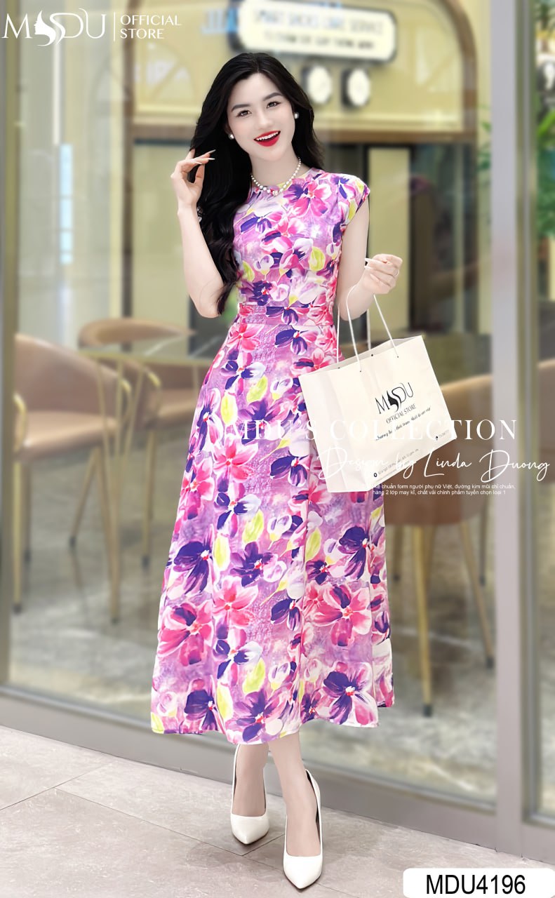 Đầm màu tím dự tiệc họa tiết độc bản 