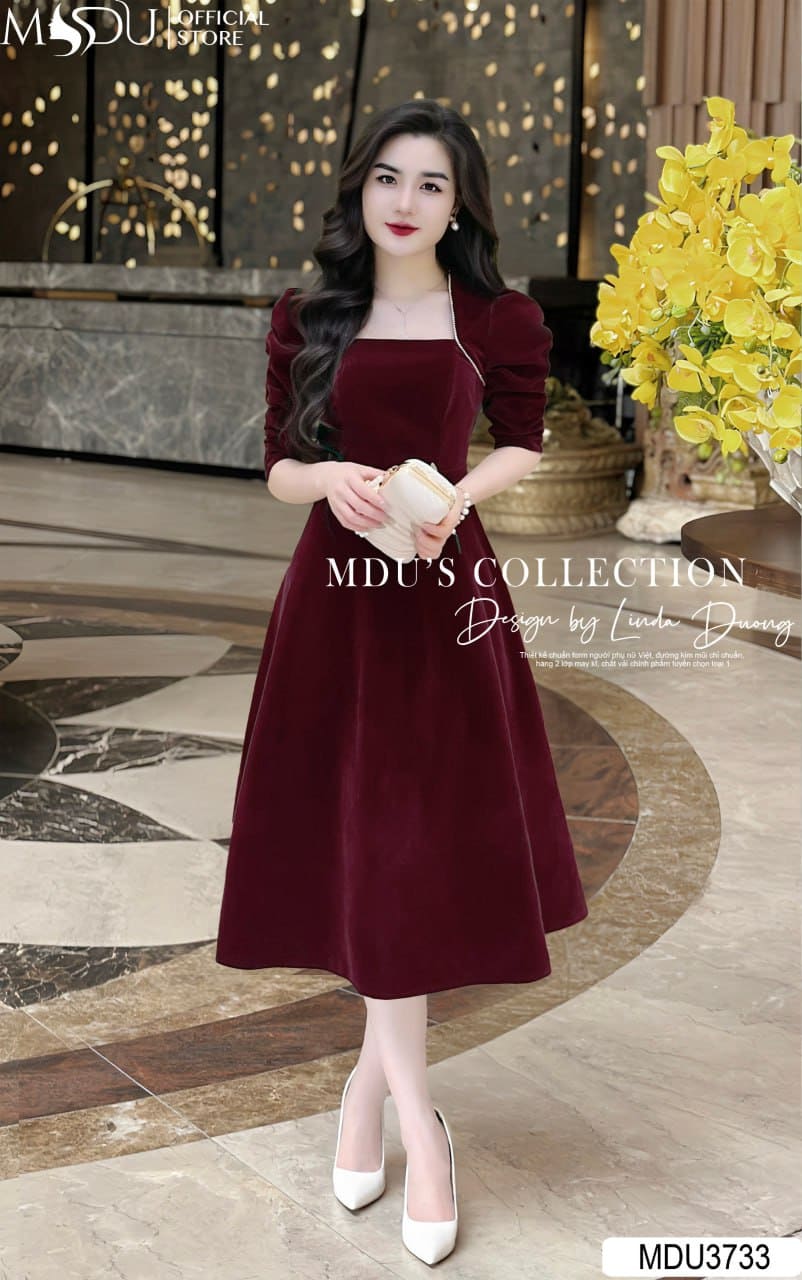 Các Kiểu Váy Nhung Thiết Kế Đang “Làm Mưa Làm Gió” - Váy Nhung Dáng Dài