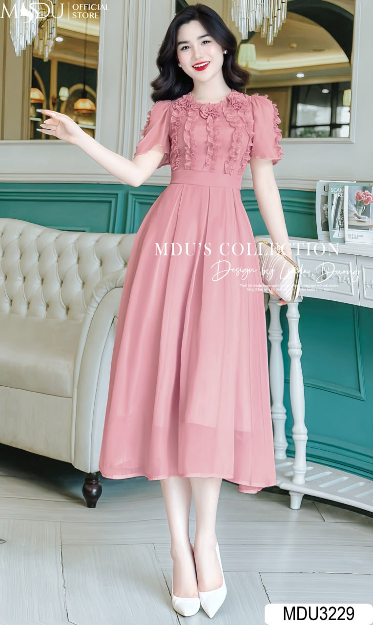Váy Thiết Kế MDU3229 Màu Hồng Tinh Tế và Nữ Tính