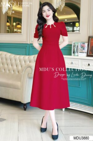 Váy Thiết Kế MDU3880 Sắc Đỏ Quyến Rũ Đính Đá Kiêu Sa