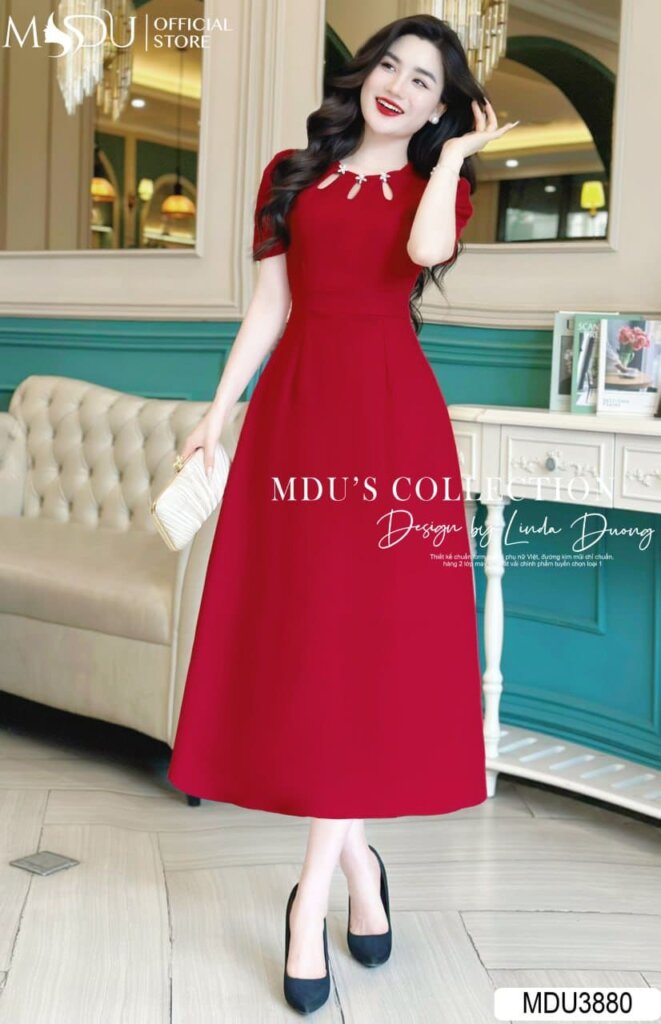 Váy Cúp Xòe Công Chúa Màu Đỏ Quyến Rũ