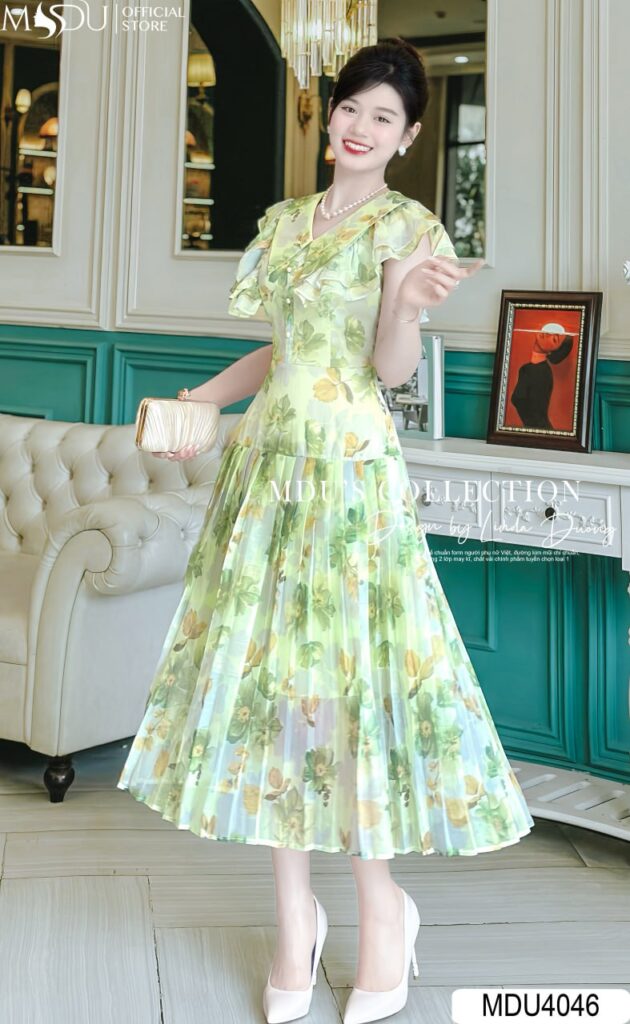 Đầm Xanh Lá Cây Dự Tiệc Cổ Chữ V