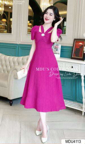 Váy Thiết Kế MDU4113 Màu Hồng Cổ Cách Điệu Độc Đáo Sang Trọng