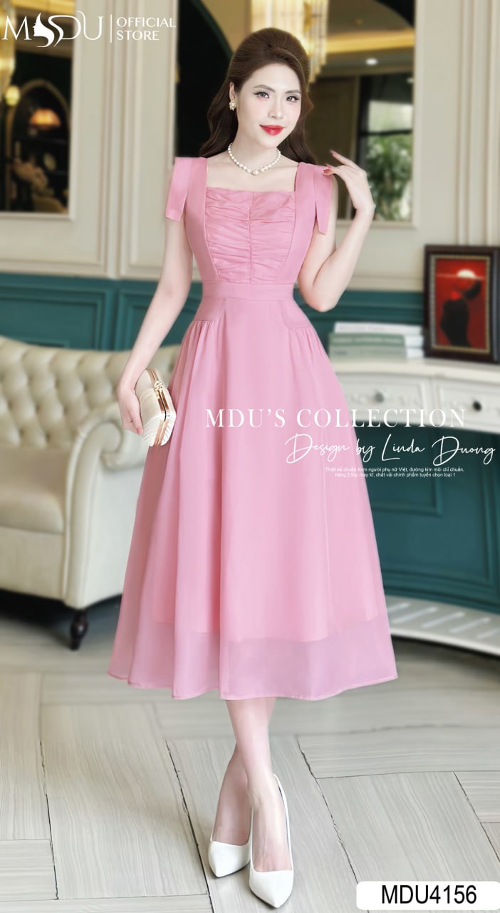 Váy Thiết Kế MDU4156 Màu Hồng Cổ Vuông Sang Trọng Cuốn Hút